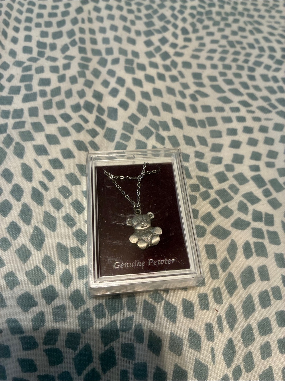 Genuine Pewter Teddy Bear Pendant Necklace - Silver